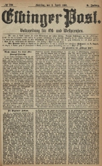 Elbinger Post, Nr. 79, Sonntag 3 April 1881, 8 Jahrg.