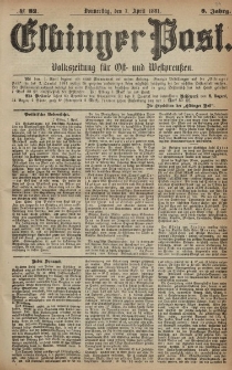 Elbinger Post, Nr. 82, Donnerstag 7 April 1881, 8 Jahrg.