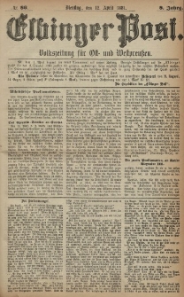 Elbinger Post, Nr. 86, Dienstag 12 April 1881, 8 Jahrg.