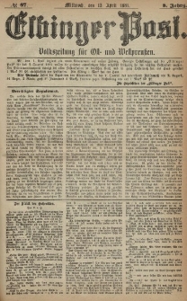 Elbinger Post, Nr. 87, Mittwoch 13 April 1881, 8 Jahrg.