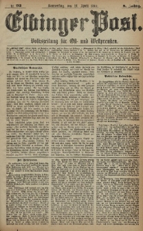 Elbinger Post, Nr. 92, Donnerstag 21 April 1881, 8 Jahrg.