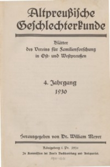 Altpreußische Geschlechterkunde, 1930, Jahrgang 4