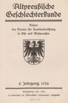 Altpreußische Geschlechterkunde, 1934, Jahrgang 8