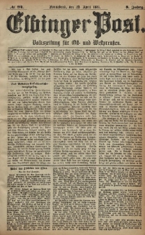 Elbinger Post, Nr. 94, Sonnabend 23 April 1881, 8 Jahrg.