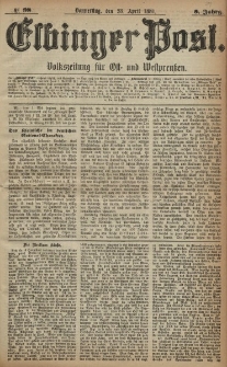 Elbinger Post, Nr. 98, Donnerstag 28 April 1881, 8 Jahrg.