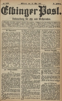 Elbinger Post, Nr. 114, Mittwoch 18 Mai 1881, 8 Jahrg.
