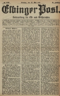 Elbinger Post, Nr. 118, Sonntag 22 Mai 1881, 8 Jahrg.