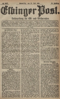 Elbinger Post, Nr. 167, Donnerstag 21 Juli 1881, 8 Jahrg.