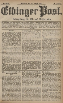 Elbinger Post, Nr. 184, Mittwoch 10 August 1881, 8 Jahrg.