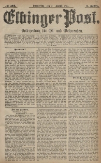 Elbinger Post, Nr. 185, Donnerstag 11 August 1881, 8 Jahrg.