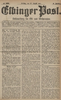 Elbinger Post, Nr. 186, Freitag 12 August 1881, 8 Jahrg.