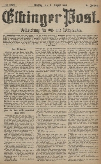 Elbinger Post, Nr. 189, Dienstag 16 August 1881, 8 Jahrg.