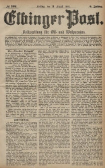 Elbinger Post, Nr. 192, Freitag 19 August 1881, 8 Jahrg.