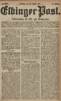 Elbinger Post, Nr. 201, Dienstag 30 August 1881, 8 Jahrg.