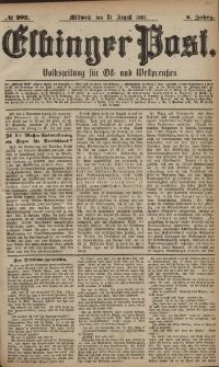 Elbinger Post, Nr. 202, Mittwoch 31 August 1881, 8 Jahrg.