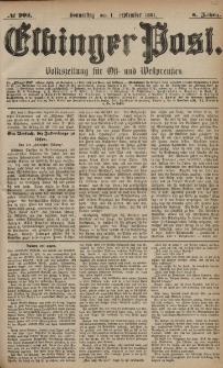 Elbinger Post, Nr. 203, Donnerstag 1 September 1881, 8 Jahrg.