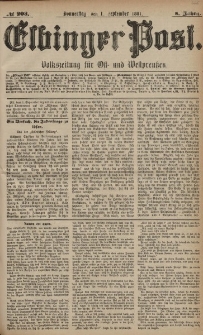 Elbinger Post, Nr. 203, Donnerstag 1 September 1881, 8 Jahrg.