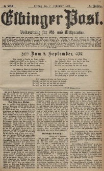 Elbinger Post, Nr. 204, Freitag 2 September 1881, 8 Jahrg.