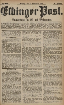 Elbinger Post, Nr. 206, Sonntag 4 September 1881, 8 Jahrg.