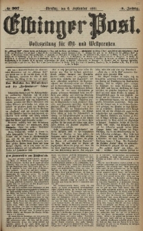Elbinger Post, Nr. 207, Dienstag 6 September 1881, 8 Jahrg.