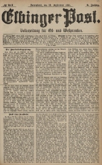 Elbinger Post, Nr. 211, Sonnabend 10 September 1881, 8 Jahrg.