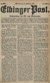 Elbinger Post, Nr. 214, Mittwoch 14 September 1881, 8 Jahrg.