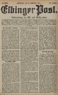 Elbinger Post, Nr. 215, Donnerstag 15 September 1881, 8 Jahrg.