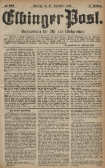 Elbinger Post, Nr. 218, Sonntag 18 September 1881, 8 Jahrg.