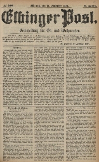 Elbinger Post, Nr. 220, Mittwoch 21 September 1881, 8 Jahrg.
