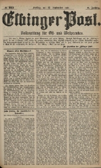 Elbinger Post, Nr. 222, Freitag 23 September 1881, 8 Jahrg.
