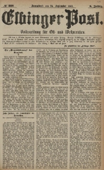 Elbinger Post, Nr. 223, Sonnabend 24 September 1881, 8 Jahrg.