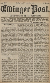Elbinger Post, Nr. 225, Dienstag 27 September 1881, 8 Jahrg.