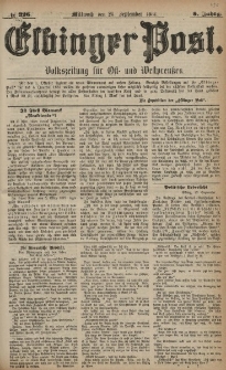 Elbinger Post, Nr. 226, Mittwoch 28 September 1881, 8 Jahrg.