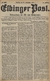 Elbinger Post, Nr. 228, Freitag 30 September 1881, 8 Jahrg.