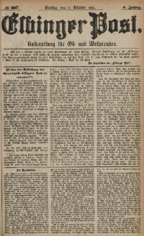 Elbinger Post, Nr. 237, Dienstag 11 Oktober 1881, 8 Jahrg.