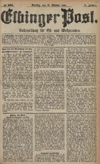 Elbinger Post, Nr. 243, Dienstag 18 Oktober 1881, 8 Jahrg.