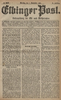 Elbinger Post, Nr. 255, Dienstag 1 November 1881, 8 Jahrg.
