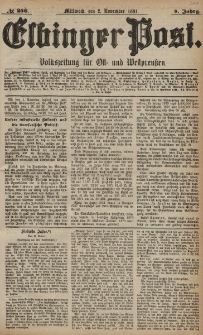 Elbinger Post, Nr. 256, Mittwoch 2 November 1881, 8 Jahrg.