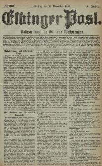 Elbinger Post, Nr. 267, Dienstag 15 November 1881, 8 Jahrg.