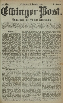 Elbinger Post, Nr. 270, Freitag 18 November 1881, 8 Jahrg.