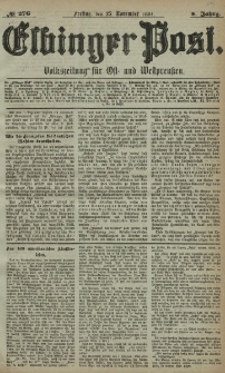 Elbinger Post, Nr. 276, Freitag 25 November 1881, 8 Jahrg.