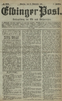 Elbinger Post, Nr. 278, Sonntag 27 November 1881, 8 Jahrg.