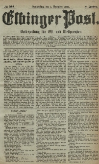 Elbinger Post, Nr. 281, Donnerstag 1 Dezember 1881, 8 Jahrg.
