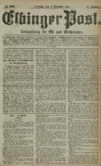 Elbinger Post, Nr. 284, Sonntag 4 Dezember 1881, 8 Jahrg.