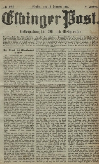 Elbinger Post, Nr. 291, Dienstag 13 Dezember 1881, 8 Jahrg.