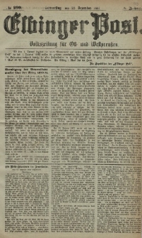 Elbinger Post, Nr. 299, Donnerstag 22 Dezember 1881, 8 Jahrg.