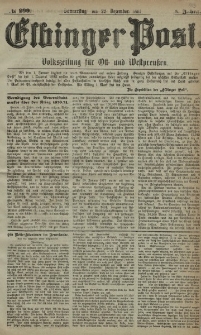 Elbinger Post, Nr. 299, Donnerstag 22 Dezember 1881, 8 Jahrg.