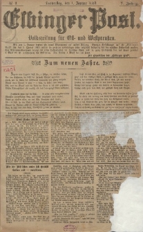 Elbinger Post, Nr. 1, Donnerstag 1 Januar 1880, 7 Jahrg.