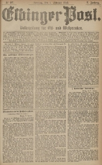 Elbinger Post, Nr. 27, Sonntag 1 Februar 1880, 7 Jahrg.