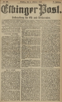 Elbinger Post, Nr. 28, Dienstag 3 Februar 1880, 7 Jahrg.